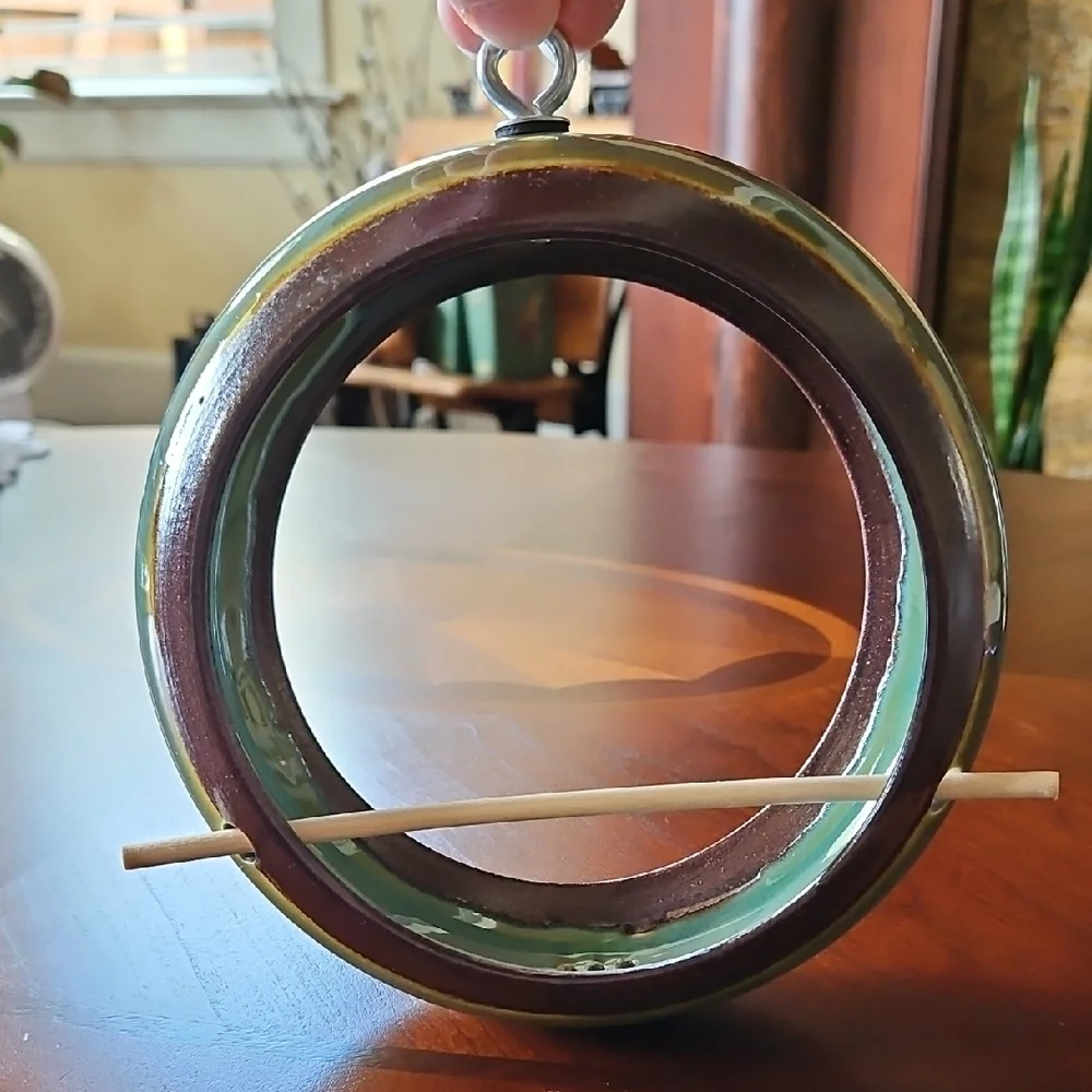 Handcrafted Hanging Fly-Through Ceramic Bird Feeder with Perch